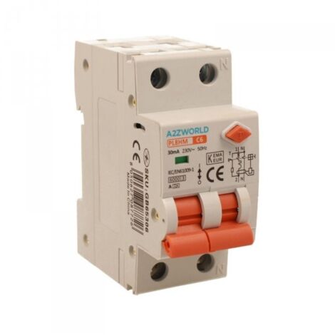 RCBO Doppia Leva, Interruttore Magnetotermico Differenziale Tipo A Curva C 1P+N 2M 6000A 30mA C6A AC 230V IP20 IEC61009-1 PL8HM