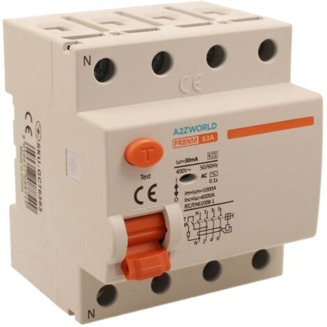 RCCB Interruttore Differenziale Puro Tipo AC 3P+N 4M 6000A 30mA 63A AC 400V IP20 IEC61008-1 PR8NM (1/5)