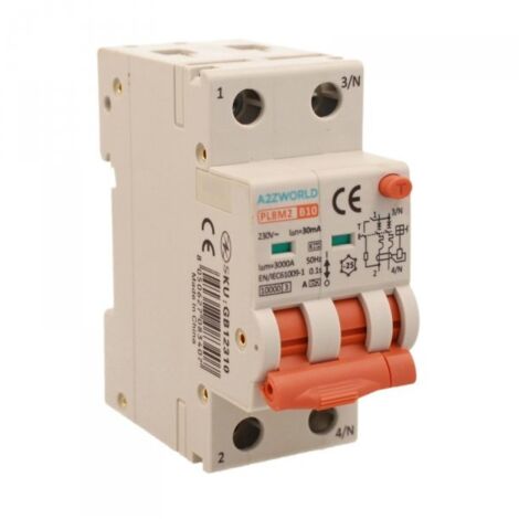 RCBO Interruttore Magnetotermico Differenziale Con Doppia Leva Tipo A Curva B 2P 2M 6000A 30mA, Diagnostica Visiva, B10A AC 230V IP20 IEC61009-1 PL8M2
