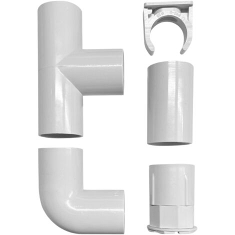 Kit 5 Accessori Per Tubo Rigido e Flessibile Da 20mm, Fissatubo A Scatto + Giunto Raccordo Lineare, Forma L, Forma T, Tubo-Scatola, Colore Bianco IP40 (1/3)