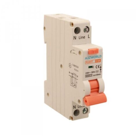 RCBO Interruttore Magnetotermico Differenziale Tipo AC Curva C 1P+N 1M 6000A 30mA C10A AC 230V IP20 IEC61009-1 PL8HT