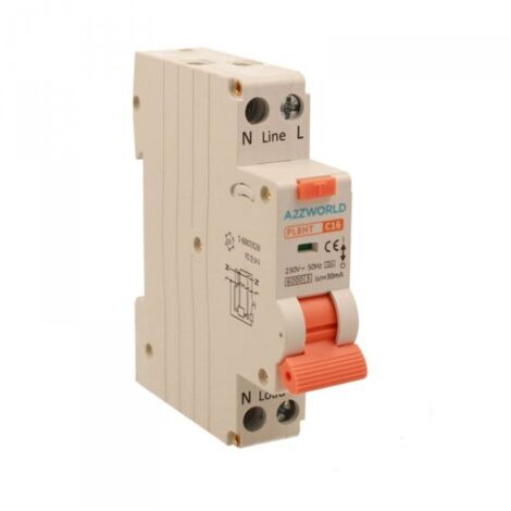 RCBO Interruttore Magnetotermico Differenziale Tipo A Curva C 1P+N 1M 6000A 30mA C16A AC 230V IP20 IEC61009-1 PL8HT GB57316