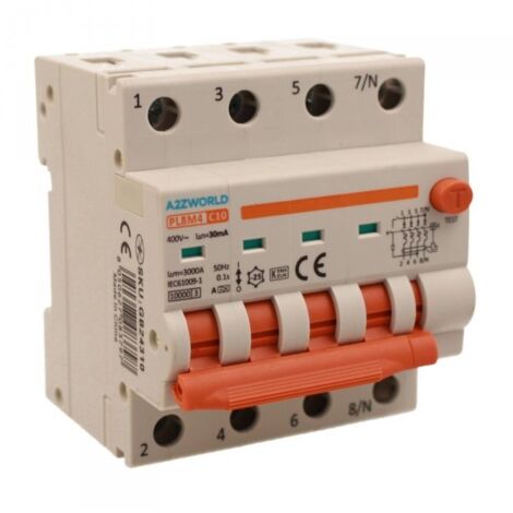 RCBO Interruttore Magnetotermico Differenziale Con Doppia Leva Tipo A Curva C 4P 4M 6000A 30mA, Diagnostica Visiva, C10A AC 400V IP20 IEC61009-1 PL8M4 4P GB66310