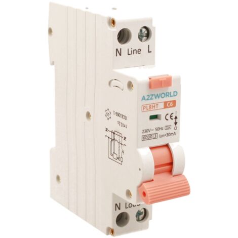 RCBO Interruttore Magnetotermico Differenziale Tipo A Curva C 1P+N 1M 6000A 30mA C6A AC 230V IP20 IEC61009-1 PL8HT GB57306