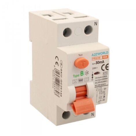 RCCB Interruttore Differenziale Puro Tipo B 1P+N 2M 10000A 30mA 40A AC 230V IP20 IEC61008-1 / IEC62423 PR8HM
