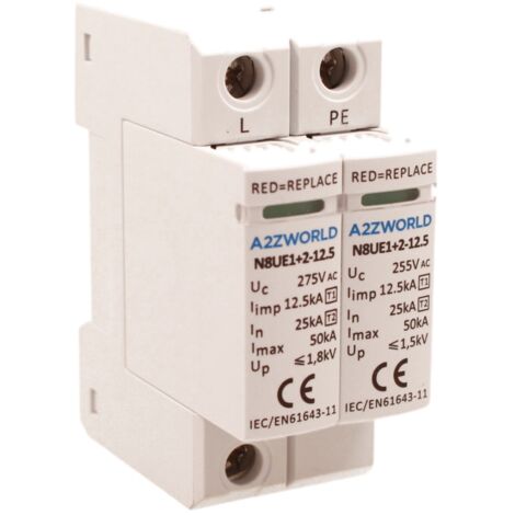 SPD Scaricatore Di Sovratensione Tipo 1+2 T1+T2 B+C 1P+N 2M 25kA-50kA 12,5kV AC 275V IP20 IEC61643-11 N8UE1+2