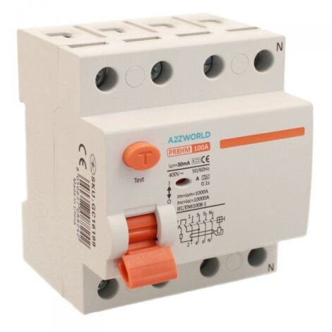 RCCB Interruttore Differenziale Puro Tipo A 3P+N 4M 10000A 30mA 100A AC 400V IP20 IEC61008-1 PR8HM