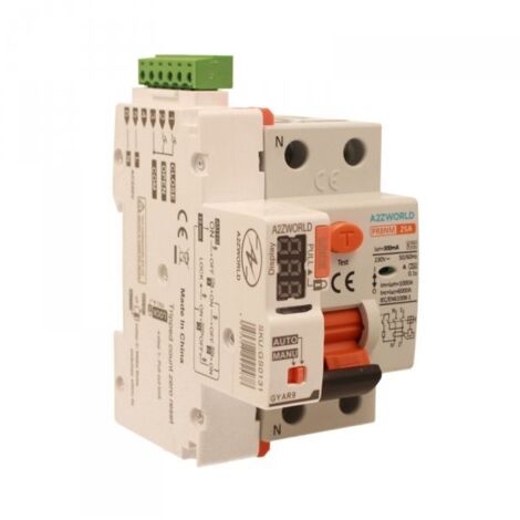 RCCB Interruttore Differenziale Puro Riarmo Automatico, Tipo A 1P+N 3M 6000A 300mA 25A AC 230V IP20 IEC61008-1 PR8NM