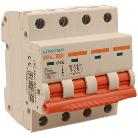 MCB Interruttore Magnetotermico Automatico Curva D 4P 4M 10000A D63A AC 400V IP20 IEC60898-1 PB8H