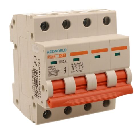MCB Interruttore Magnetotermico Automatico Curva C 4P 4M 10000A C50A AC 400V IP20 IEC60898-1 PB8H