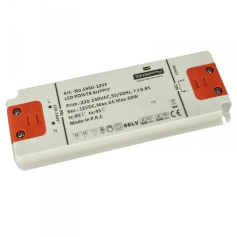 Alimentatore Trasformatore Slim 12V 60W 5A 18mm SNAPPY SS60-12VF (1/4)
