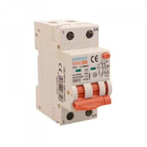RCBO Interruttore Magnetotermico Differenziale Con Doppia Leva Tipo A Curva B 2P 2M 6000A 300mA, Diagnostica Visiva, B32A AC 230V IP20 IEC61009-1 PL8M2
