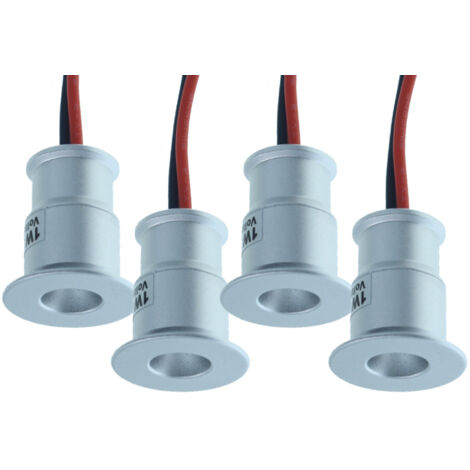 4 PZ Mini Faretto LED da Incasso 1W DC 12V Caldo 3000K Carcassa Argento Angolo 120° Foro 15mm 20x25mm (1/3)