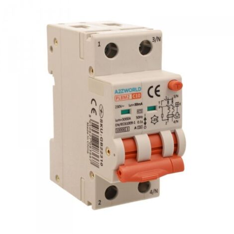 RCBO Interruttore Magnetotermico Differenziale Con Doppia Leva Tipo A Curva C 2P 2M 6000A 30mA, Diagnostica Visiva, C10A AC 230V IP20 IEC61009-1 PL8M2 GB65310