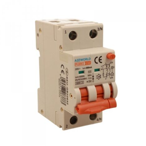 RCBO Interruttore Magnetotermico Differenziale Con Doppia Leva Tipo A Curva C 2P 2M 6000A 300mA, Diagnostica Visiva, C32A AC 230V IP20 IEC61009-1 PL8M2 GB65632