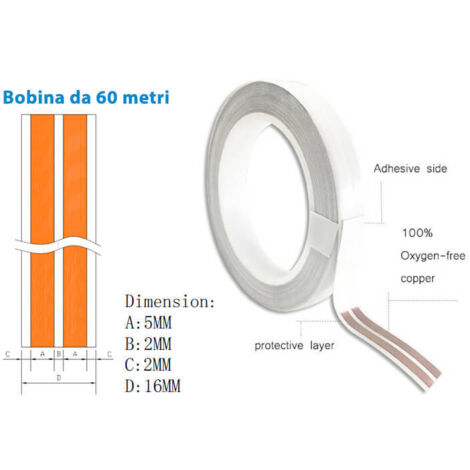 Cavo Filo Nastro Elettrico Super Slim Rotolo Piatto Con Biadesivo 2 Conduttori 0,25mmq 5mm Fino a 3A Senza Rompere Muri o Installare Canaline 60 Metri