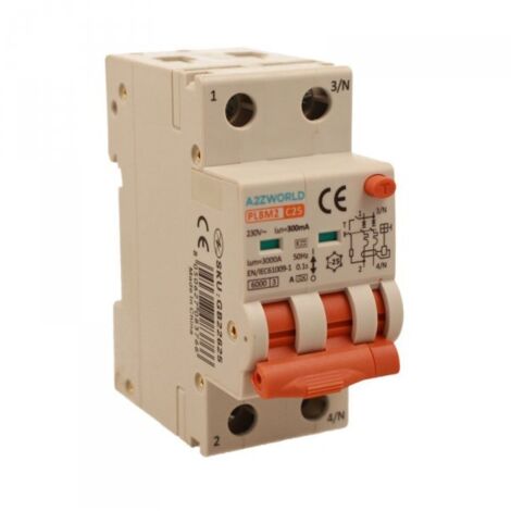 RCBO Interruttore Magnetotermico Differenziale Con Doppia Leva Tipo A Curva C 2P 2M 6000A 300mA, Diagnostica Visiva, C25A  AC 230V IP20 IEC61009-1 PL8M2 GB65625