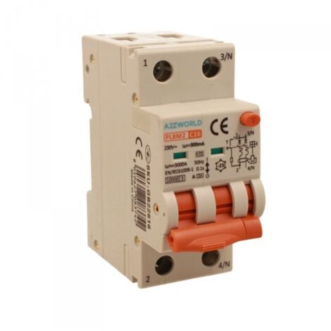 RCBO Interruttore Magnetotermico Differenziale Con Doppia Leva Tipo A Curva C 2P 2M 6000A 300mA, Diagnostica Visiva, C16A AC 230V IP20 IEC61009-1 PL8M2 GB65616