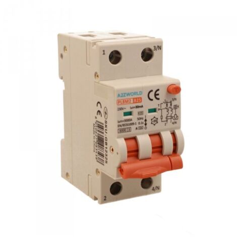 RCBO Interruttore Magnetotermico Differenziale Con Doppia Leva Tipo A Curva B 2P 2M 6000A 30mA, Diagnostica Visiva, B25A AC 230V IP20 IEC61009-1 PL8M2