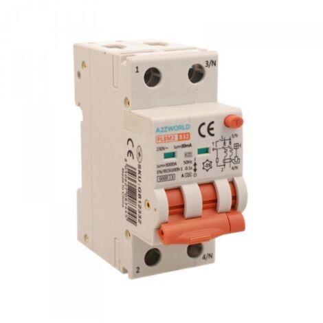RCBO Interruttore Magnetotermico Differenziale Con Doppia Leva Tipo A Curva B 2P 2M 6000A 30mA, Diagnostica Visiva, B32A AC 230V IP20 IEC61009-1 PL8M2