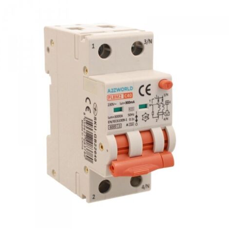 RCBO Interruttore Magnetotermico Differenziale Con Doppia Leva Tipo A Curva C 2P 2M 6000A 300mA, Diagnostica Visiva, C40A AC 230V IP20 IEC61009-1 PL8M2 GB65640