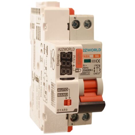 MCB Interruttore Magnetotermico Con Riarmo Automatico, Curva B 1P+N 2M 6000A B6A AC 230V PN8H, 3 Tentativi (10s/60s/300s)