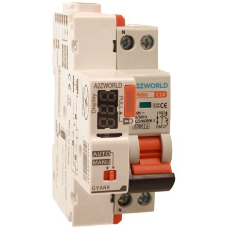 MCB Interruttore Magnetotermico Con Riarmo Automatico, Curva C 1P+N 2M 6000A C16A AC 230V PN8H, 3 Tentativi (10s/60s/300s)