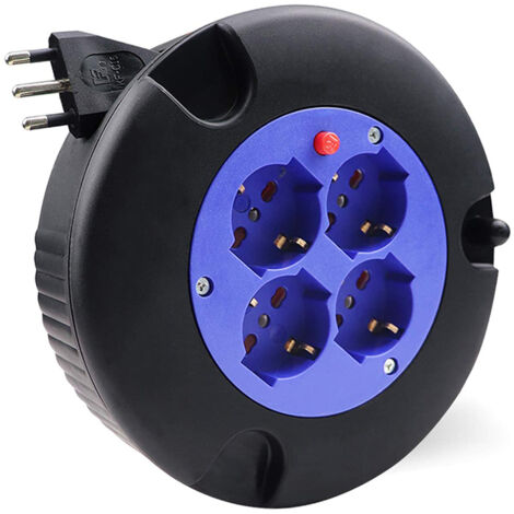 Avvolgicavo Elettrico Prolunga Elettrica 5 Metri 4 Prese Polivalenti Schuko + 10A/16A Spina 16A (1/5)