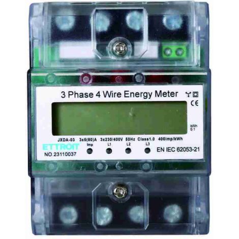 Contatore energia elettrica trifase 220V 380V 5-80A Occupa 4 Moduli Guida DIN Ettroit JXDA-03