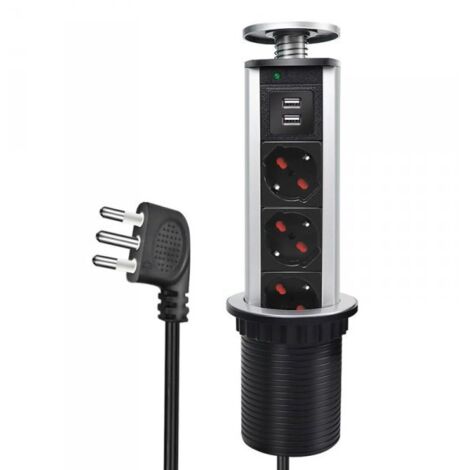 Multipresa da Scrivania a Scomparsa con 2 USB 2,1A 3 Prese Universale 10/16A Torretta da Tavolo Colonnina con Protezione Spina 16A (1/3)