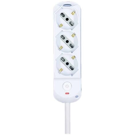 Multipresa Ciabatta Elettrica a 3 Posti 3 Prese Bipasso Schuko 10A/16A con Interruttore e Spina 10A Cavo 1.5 metri Bianco