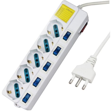 Multipresa Ciabatta Elettrica Con 5 Posti Prese Schuko 10/16A + 6 Interruttori On Off Indipendente Cavo Da 1,5 Metri (1/3)