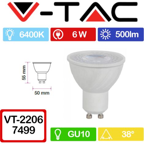 V-TAC VT-2206 Faretto LED GU10 6W 38° CRI 95 Bianco freddo - 6400K