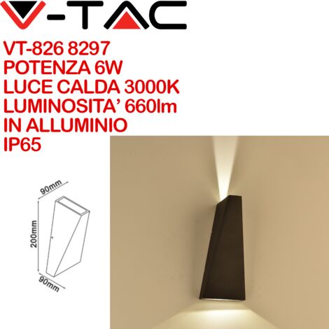 V-TAC VT-826 8297 Lampada LED da Muro 6W Doppio Fascio Luminoso Colore Nero 3000K IP65