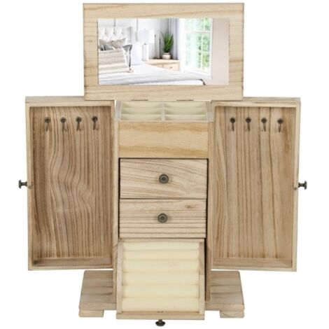Coffret à bijoux, Écrin à bijoux, 4 niveaux, Miroir intégré, Rangement Dans La Chambre, Bois, Marron (1/5)