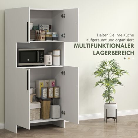 Armoire de cuisine, armoire haute avec tablette pour micro-ondes, buffet avec porte Soft-Close, de rangement Vitrine pour cuisine salle à manger 79x40x175 cm Blanc (1/4)