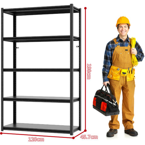 Étagère Robuste à 5 Niveaux, Support de Charge 650 kg, Étagère Industrielle Réglable en Hauteur pour Garage, Sous-Sol et Atelier, Noire, 198 cm × 120 cm × 45.7 cm (1/4)