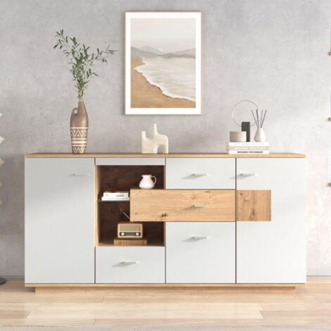 Buffet moderne - Grande armoire de rangement - Commode avec 2 portes et 4 tiroirs - Armoire polyvalente pour salon, chambre à coucher, salle à manger (1/5)