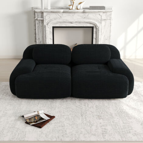 Canapé Causeuse Modulaire 82" en Velours Côtelé, avec Accoudoirs Incurvés et Base Antidérapant, Mousse Haute Élasticité pour Salon, Chambre ou Home Cinéma, Noir (1/4)