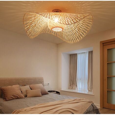 Plafonnier vintage en rotin 45cm – Bambou et rotin – Éclairage intérieur et extérieur – Lumière naturelle pour salons et chambres