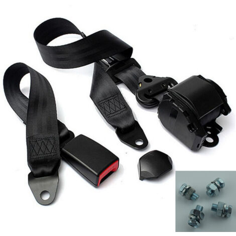 Ceinture de Sécurité à Enrouleur Automatique 3 Points avec Blocage d‘Urgence, pour Siège Passager de Camion et Bus, Base en Tresse Fermée K3 de 45cm Plastifiée avec Kit de Vis