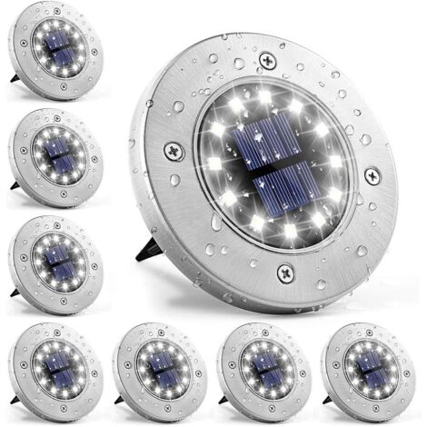 Tonchean – Lampe solaire 12 LEDs étanche IP46 – Acier inoxydable – Éclairage extérieur pour jardin, terrasse, pelouse – Pack de 8 unités