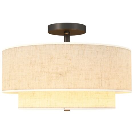 Plafonnier, abat-jour double couche, texture lin, blanc cassé, 4026 (ampoule non incluse) (1/5)