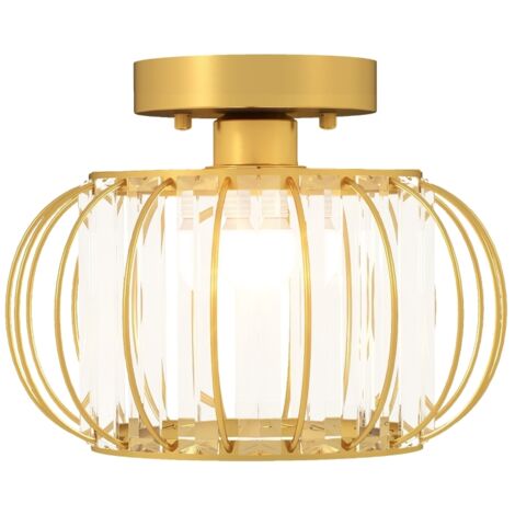 Plafonnier cage LED moderne et minimaliste avec 18 cristaux, en métal doré, Ø27x19 cm (1/5)