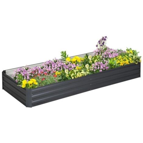 Potager surélevé en acier, fond ouvert, montage facile, 95 cm (L) x 90,5 cm (l) x 29,8 cm (H), gris (1/5)