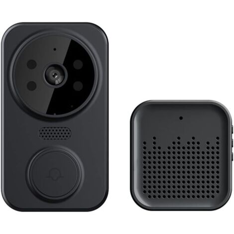 Sonnette vidéo à distance sans fil, Smart Home Wifi Door Bell Carillon de caméra de sonnette sans fil extérieur Interphone audio bidirectionnel Vision nocturne Smart Life APP Control,Noir (1/5)