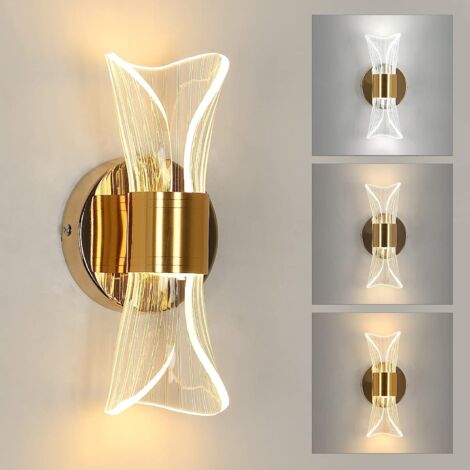 Goeco – Applique murale LED dimmable 12W – Couleur or – 3000K/4000K/6000K – Métal et acrylique – Pour salon, chambre, couloir