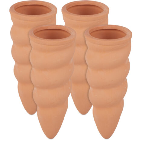 Relaxdays Cône en argile d’arrosage, lot de 4 accessoire d’arrosage, Bouteilles d’1,5 L, 11,5 x 4,5 cm, Terre cuite