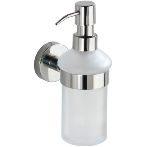 Wenko – Distributeur de savon mural en acier inoxydable et verre dépoli – Capacité 210 ml – Installation sans perçage avec colle Power-Loc