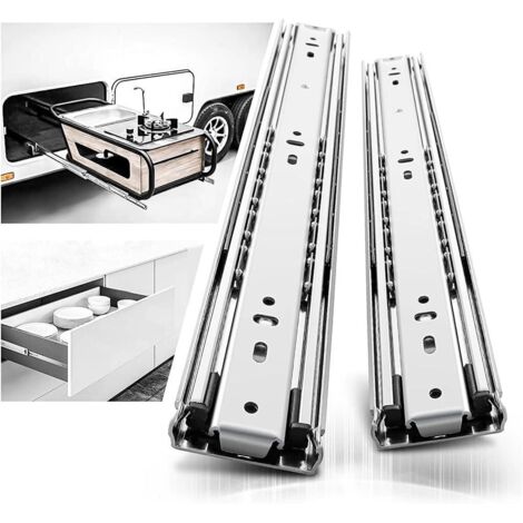 Glissières tiroir robustes 400mm, Coulisse de tiroir à roulement à billes à extension complète Rail, Capacité de charge 68 kg 1 paire